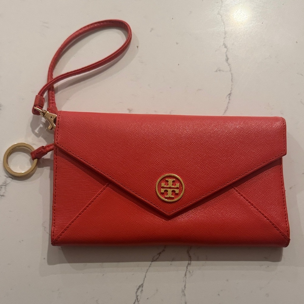 Tory Burch Red Envelope Wristlet Coral